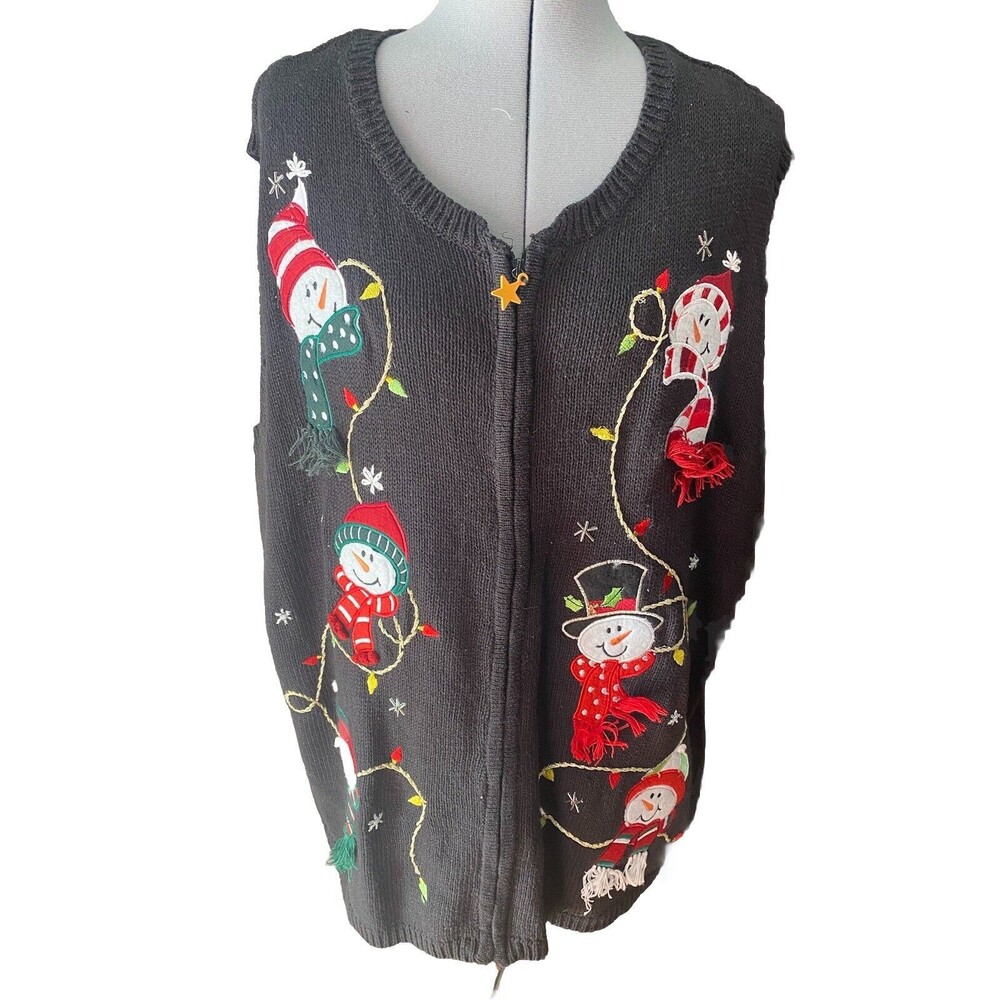 Ugly Christmas Holiday Editions sweater vest women xl fun snowmen